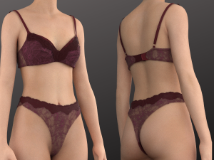 Woman Burgundy Underwear Set Modeling in Clo3D - Marvelous Designer Modèle 3D
