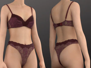 Woman Burgundy Underwear Set Modeling in Clo3D - Marvelous Designer 3D Model