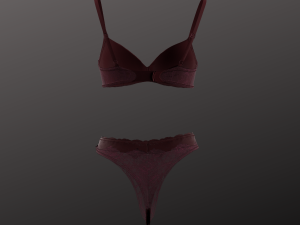 Woman Burgundy Underwear Set Modeling in Clo3D - Marvelous Designer Modèle 3D