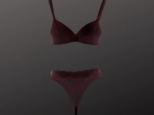 Woman Burgundy Underwear Set Modeling in Clo3D - Marvelous Designer 3D Model