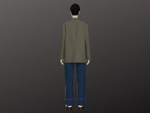 Woman Casual Streetwear Outfit Modeling in in Clo3D - Marvelous Designer - Blazer Jacket Denim 3D 模型