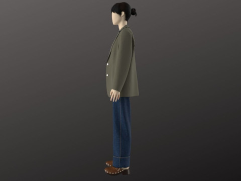 Woman Casual Streetwear Outfit Modeling in in Clo3D - Marvelous Designer - Blazer Jacket Denim 3D 模型