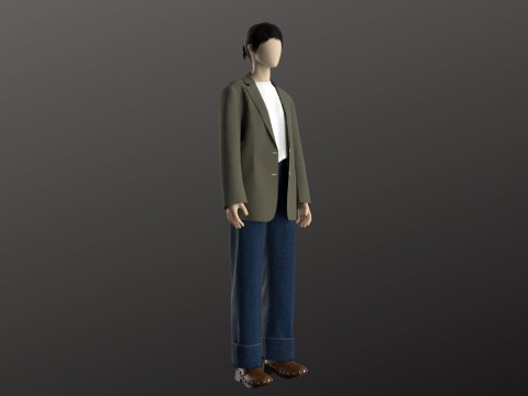 Woman Casual Streetwear Outfit Modeling in in Clo3D - Marvelous Designer - Blazer Jacket Denim 3D 模型