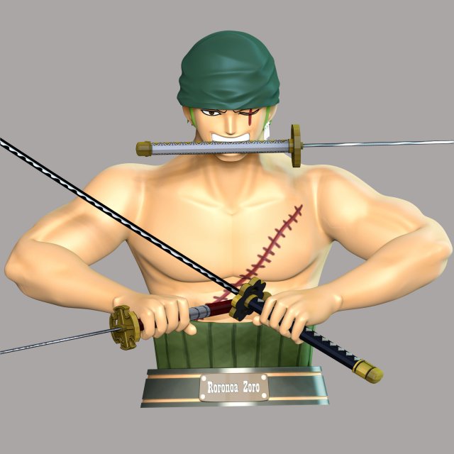 Roronoa Zoro Bust - One Piece 3D Baskı Modeli .c4d .max .obj .3ds .fbx .stl .blend 