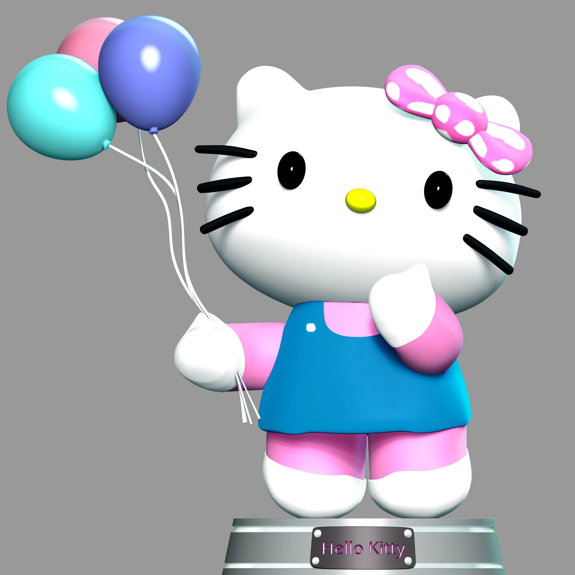 Hello Kitty With Ballons 3D Print Model .c4d .max .obj .3ds .fbx .stl .blend 