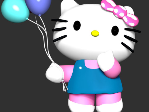 Hello Kitty With Ballons Modèles 3D en vedette