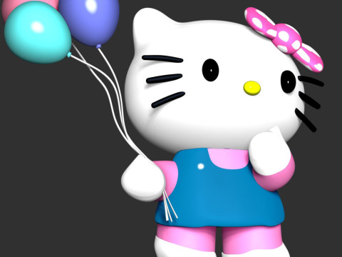 Hello Kitty With Ballons Modèles 3D en vedette