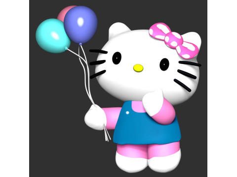 Hello Kitty With Ballons Modèles 3D en vedette
