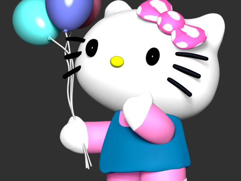 Hello Kitty With Ballons Modèles 3D en vedette