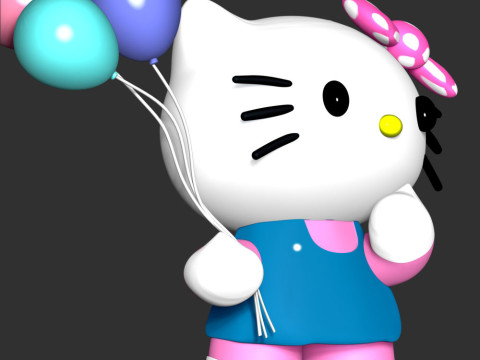 Hello Kitty With Ballons Modèles 3D en vedette