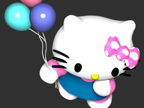 Hello Kitty With Ballons Modèles 3D en vedette