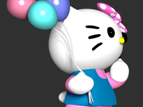 Hello Kitty With Ballons 3D Print Model