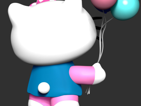Hello Kitty With Ballons Modèles 3D en vedette