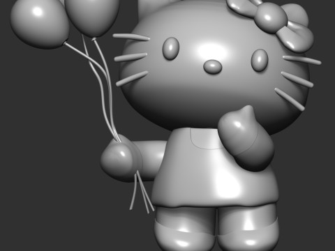 Hello Kitty With Ballons Modèles 3D en vedette
