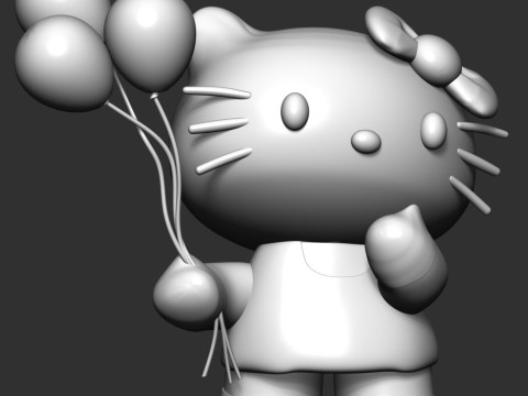 Hello Kitty With Ballons Modèles 3D en vedette