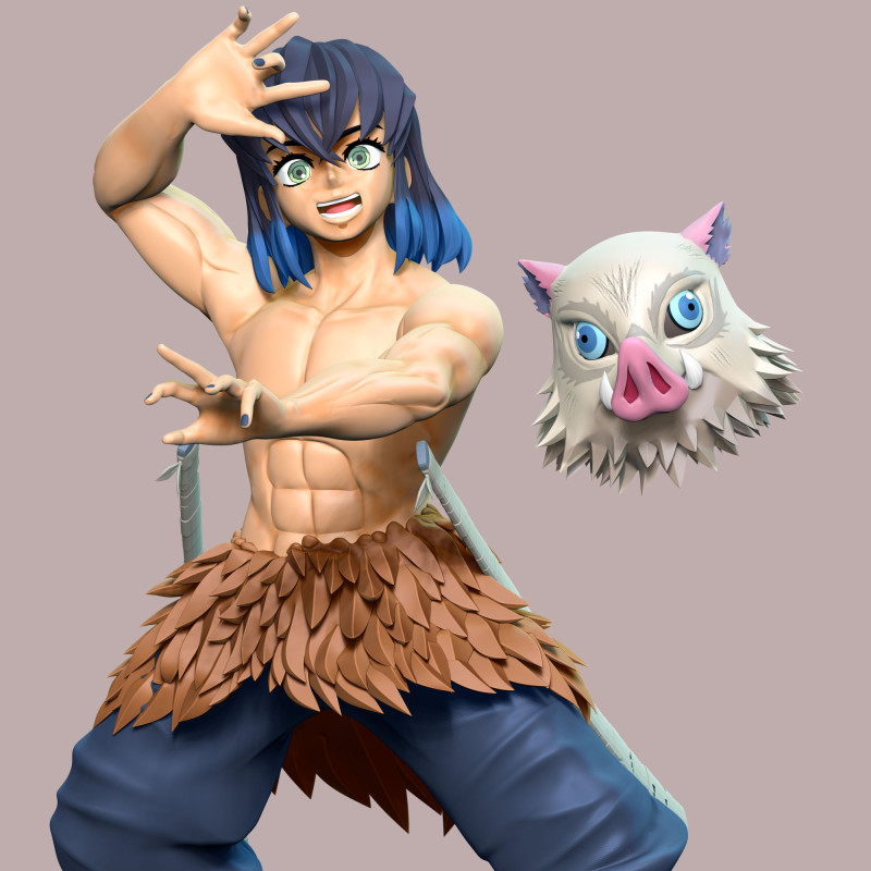 Inosuke Hashibira Boar Face Mask 3D 打印模型 .c4d .max .obj .3ds .fbx .stl .blend 