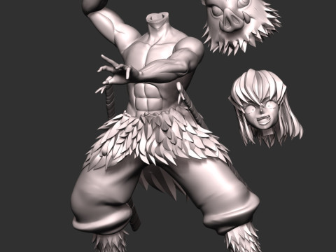 Inosuke Hashibira Boar Face Mask 3D 打印模型