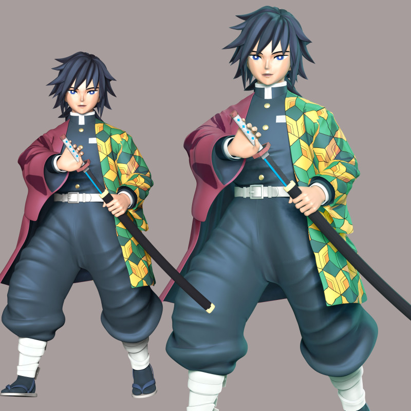 Giyu Tomioka - Demon Slayer Kimetsu no Yaiba 3D Baskı Modeli .c4d .max .obj .3ds .fbx .stl .blend 