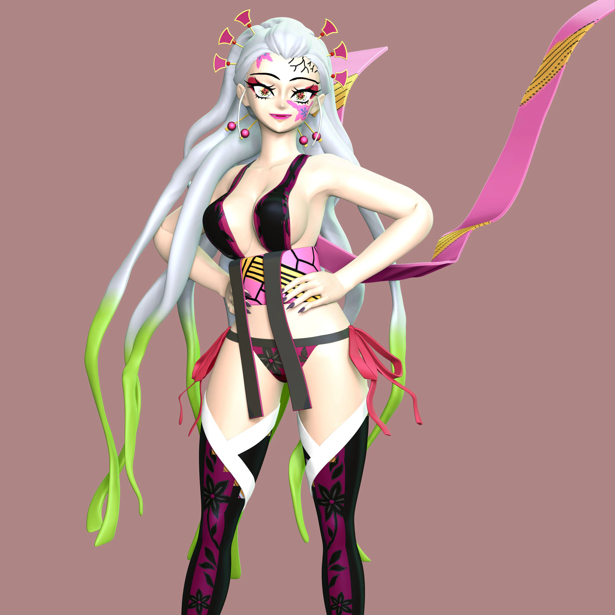 Daki - Demon Slayer Kimetsu no Yaiba 3D Print Model .c4d .max .obj .3ds .fbx .stl .blend 
