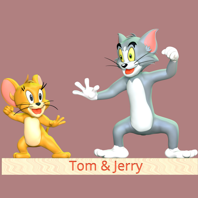 Tom Cat and Jerry Mouse 3D Print Model .c4d .max .obj .3ds .fbx .stl .blend 