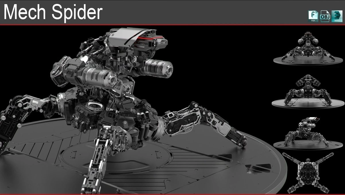 Mech Spider 3D Model .c4d .max .obj .3ds .fbx .stl .blend