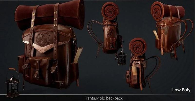 Fantasy Old Backpask 3D Model .c4d .max .obj .3ds .fbx .stl .blend 
