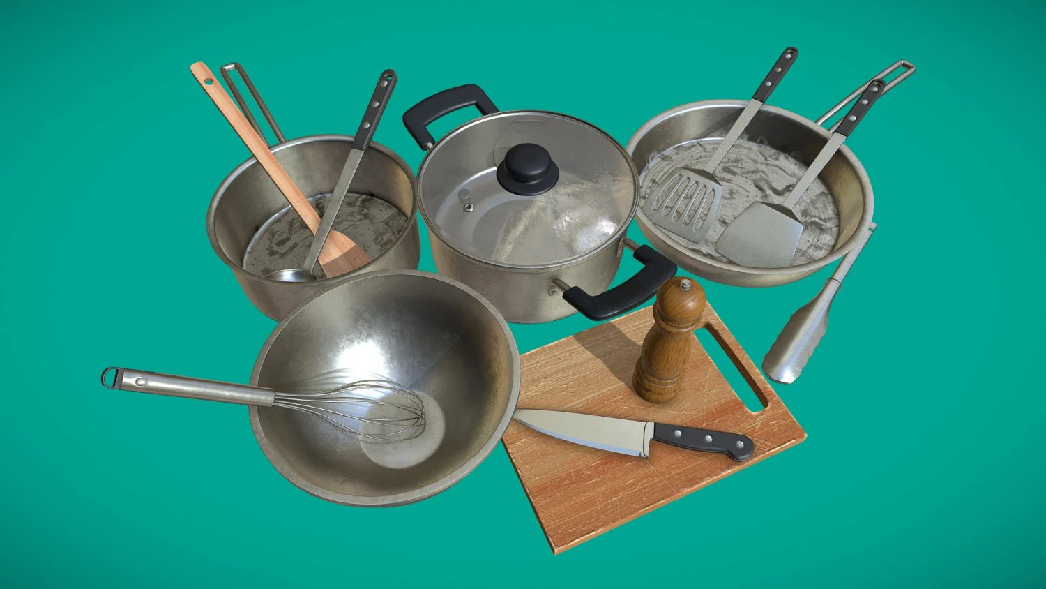 A Set of Cooking Utensils 3D Model .c4d .max .obj .3ds .fbx .stl .blend 