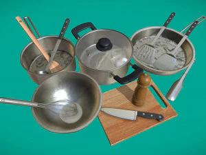 Um conjunto de utens&iacute;lios de cozinha Modelo 3D