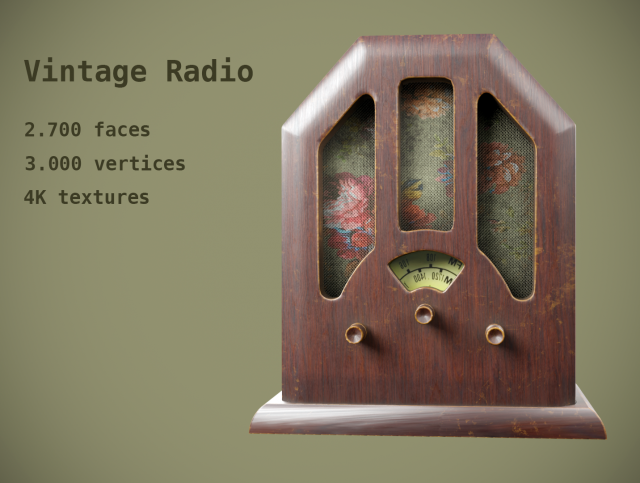 Radio retro vintage 3D 模型 .c4d .max .obj .3ds .fbx .stl .blend 