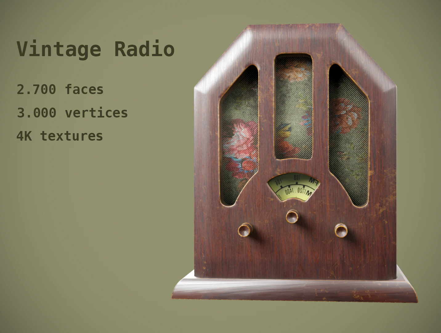 Radio retro vintage 3D Model .c4d .max .obj .3ds .fbx .stl .blend 