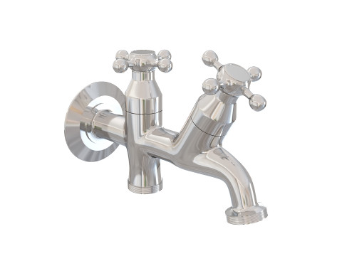 Realistic Double Outdoor Faucet for Garden and Laundry Model 3D