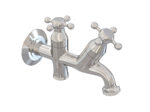 Realistic Double Outdoor Faucet for Garden and Laundry Model 3D