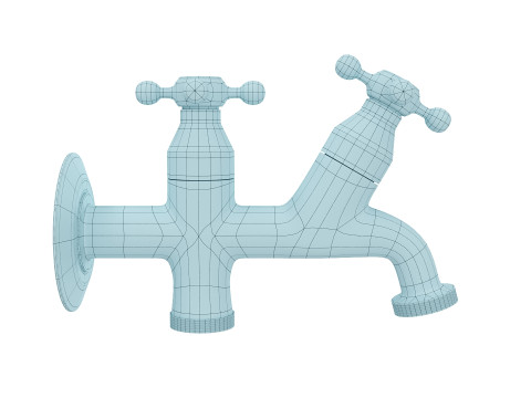 Realistic Double Outdoor Faucet for Garden and Laundry Model 3D