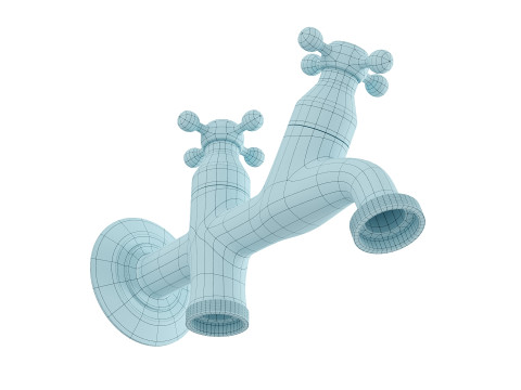 Realistic Double Outdoor Faucet for Garden and Laundry Model 3D