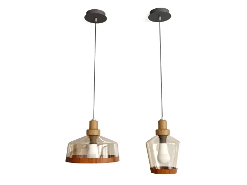 Modern Pendant Light Set with Amber Glass Shades 3D Model