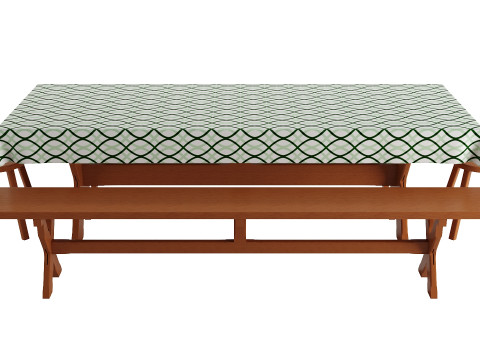A table with four benches and a tablecloth Modelo 3D