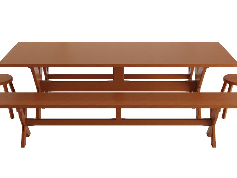 Rustic Dining Table with Benches for Indoor and Outdoor Use Modèle 3D