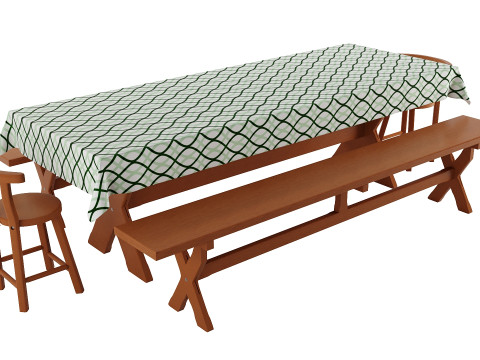 Rustic Dining Table with Benches for Indoor and Outdoor Use Modèle 3D