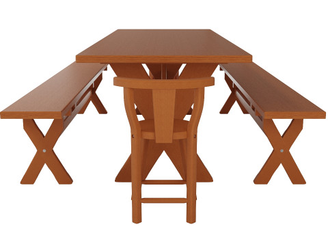 Rustic Dining Table with Benches for Indoor and Outdoor Use Modèle 3D