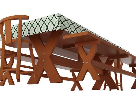 Rustic Dining Table with Benches for Indoor and Outdoor Use Modèle 3D