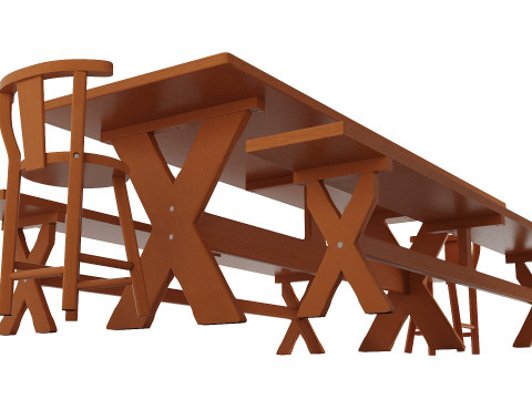 Rustic Dining Table with Benches for Indoor and Outdoor Use Modèle 3D