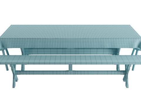 Rustic Dining Table with Benches for Indoor and Outdoor Use Modèle 3D