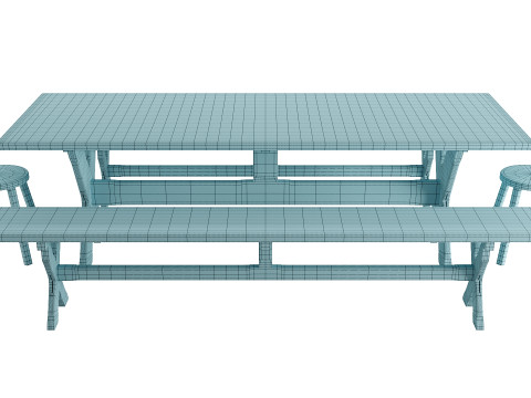 Rustic Dining Table with Benches for Indoor and Outdoor Use Modèle 3D