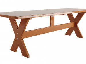 A table with four benches and a tablecloth 3D Model