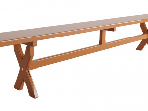A table with four benches and a tablecloth 3D Model