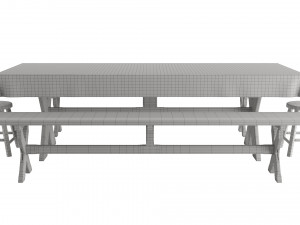 A table with four benches and a tablecloth 3D Model