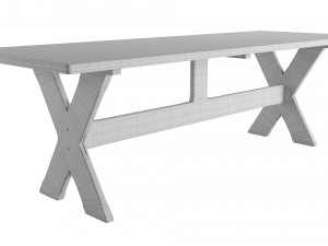 A table with four benches and a tablecloth 3D Model