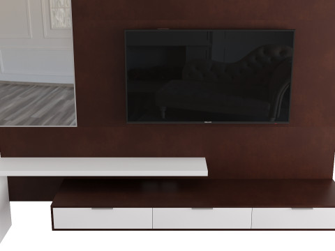 Contemporary TV Panel with Stand and Mirror for Interiors Modelo 3D