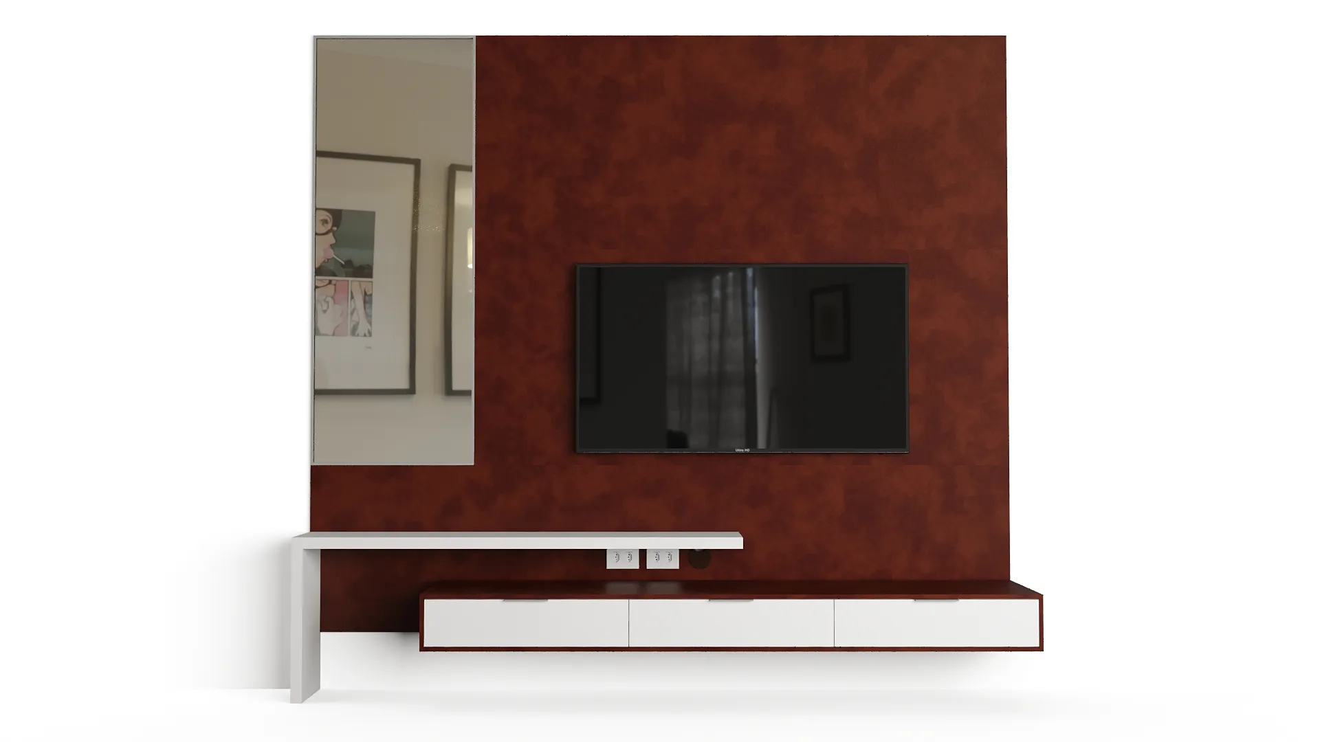 Modern TV Wall Panel with Large Mirror 3D Model .c4d .max .obj .3ds .fbx .stl .blend 
