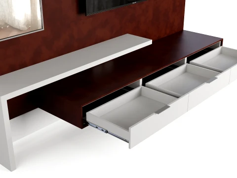 Modern TV Wall Panel with Large Mirror 3D Model